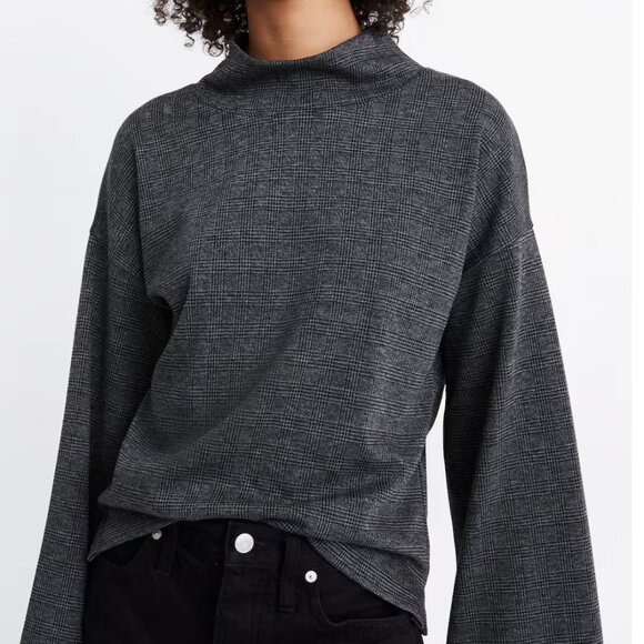 NWOT Madewell Wide-Sleeve Mock Neck Top in Glen Plaid Size Medium - Picture 4 of 14